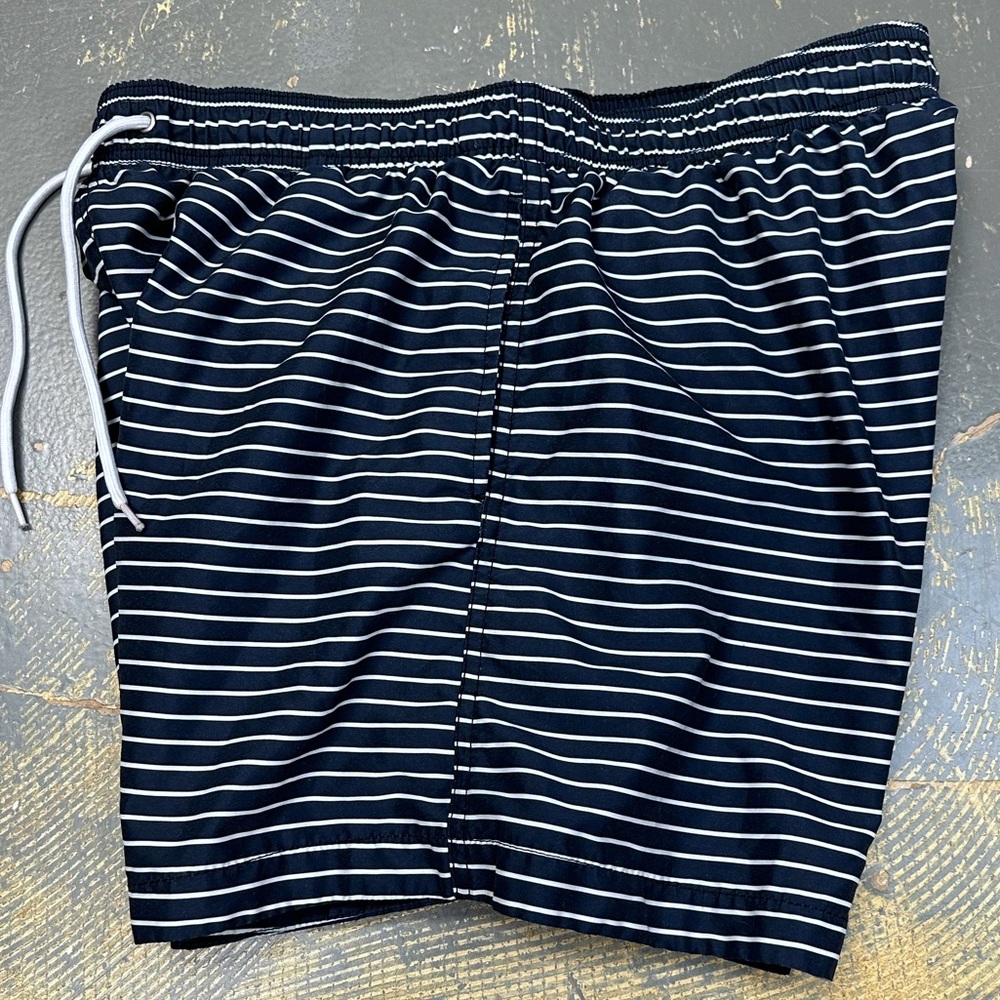 H&M Nylon Swim Shorts Mens Navy Blue White Stripes Large Trunks - Picture 4 of 11